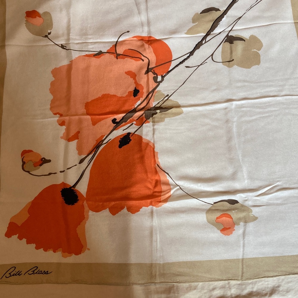 Bill Blass Orange and Beige Floral Scarf